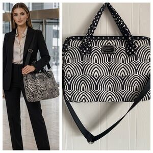Black White Geometric Laptop Bag Quilted 13" Work Travel Crossbody Computer Case